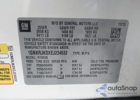 2014 Chevrolet Traverse Ltz z USA, uszkodzony, nr VIN 1GNKRJKDXEJ234532